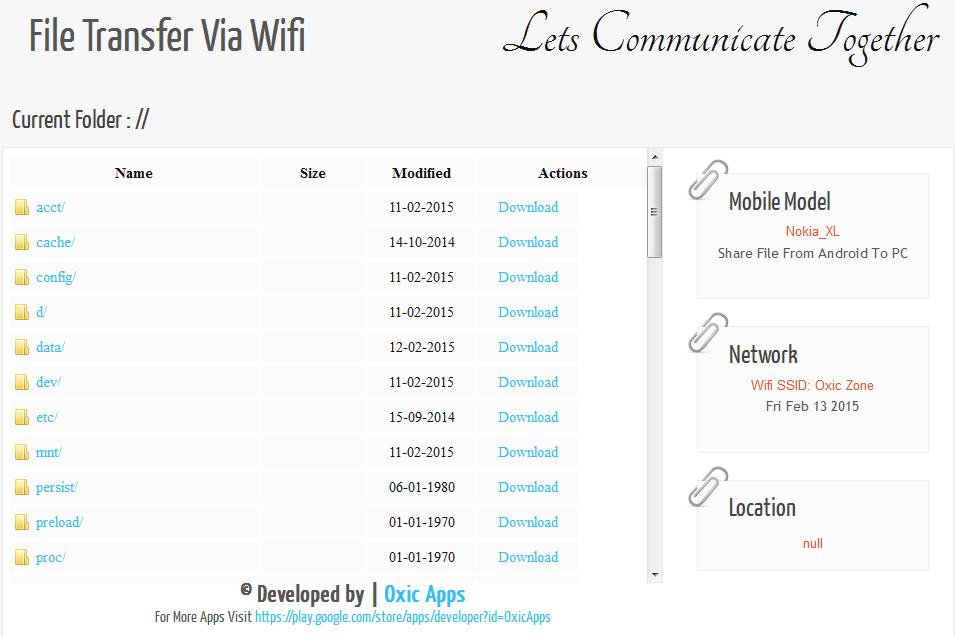 File Transfer Via Wifi