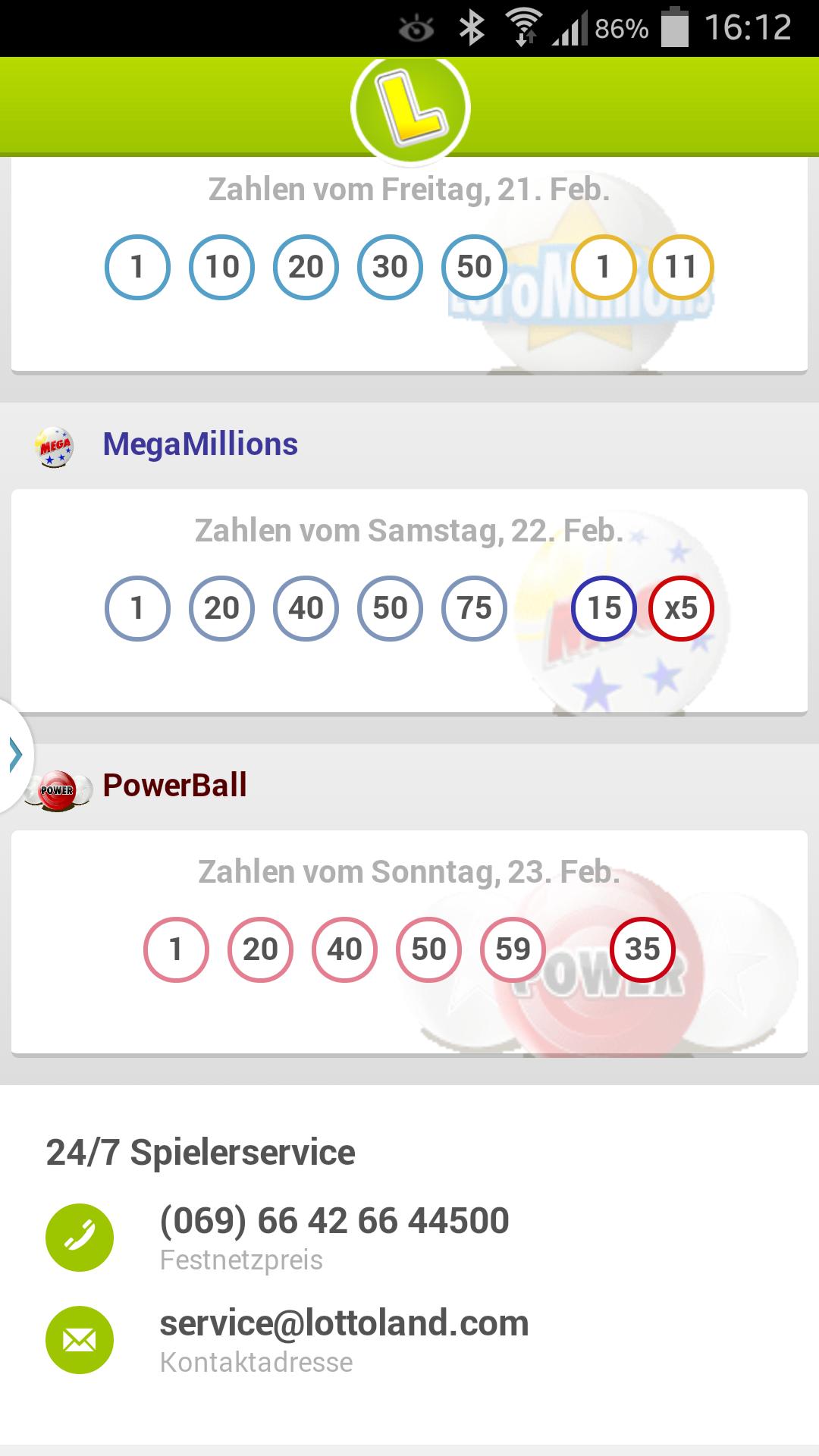 Lottoland - Ziehungsergebnisse