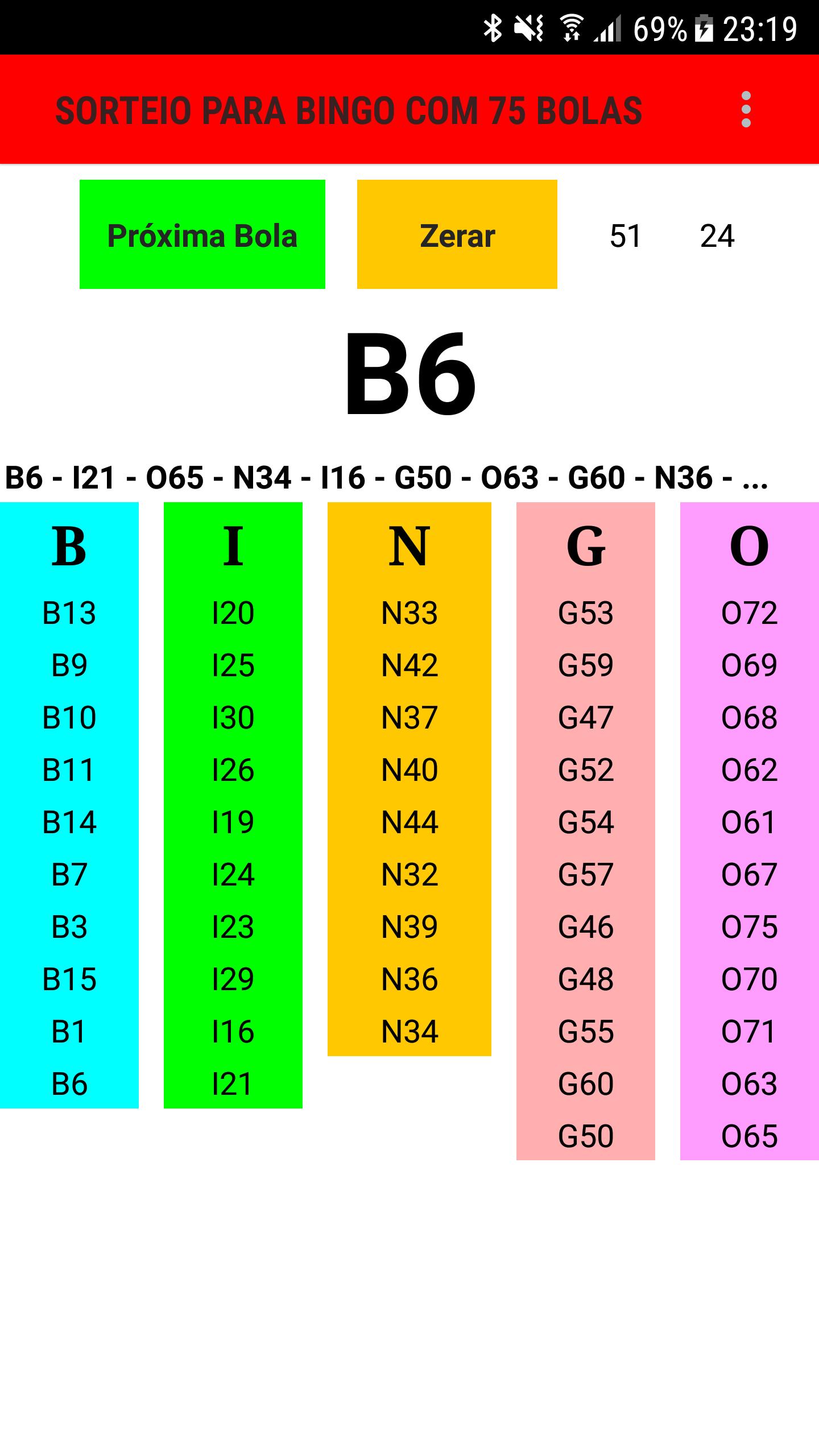 Sorteador para Bingo 75 bolas